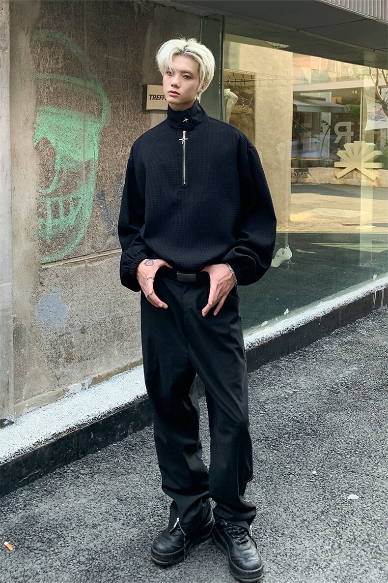 秋季美潮华夫格套头半拉链卫衣A427P45控68,男装卫衣,电商A309