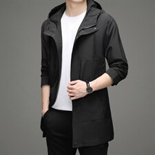 中年男士商务休闲外套2023春秋季新款男装长袖风衣薄款连帽上衣，男装风衣，电商B212（原钱塘6029）