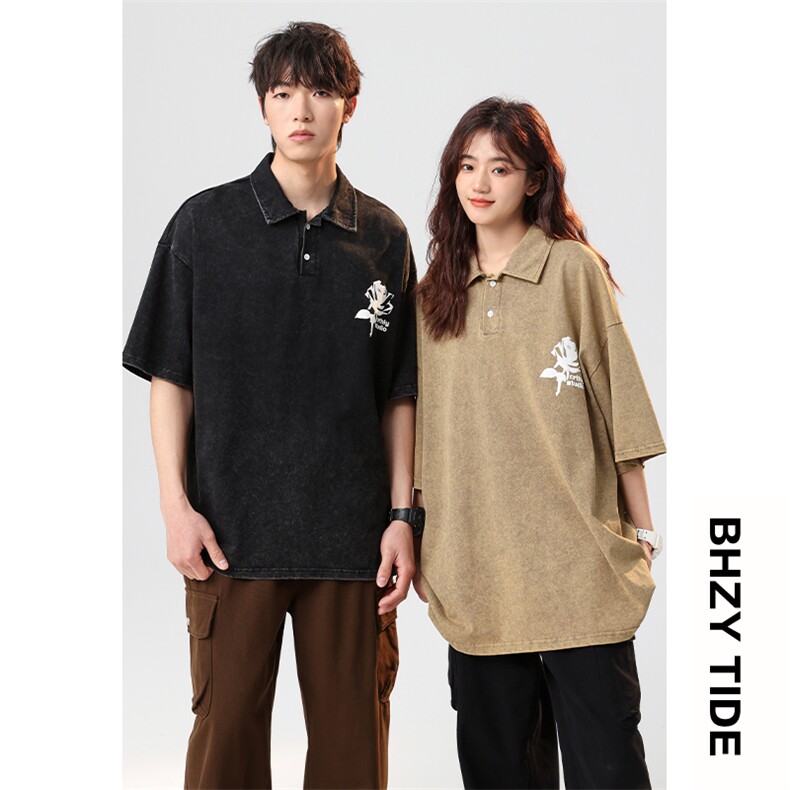 直播品质2023夏季大码短袖polo衫男休闲发泡印花T恤XP77065-P45图片