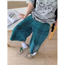 复古撞色格子七分裤男女宽松休闲百搭夏季直筒阔腿短裤KZ151，男装牛仔裤，星座1116A（原606A-3）