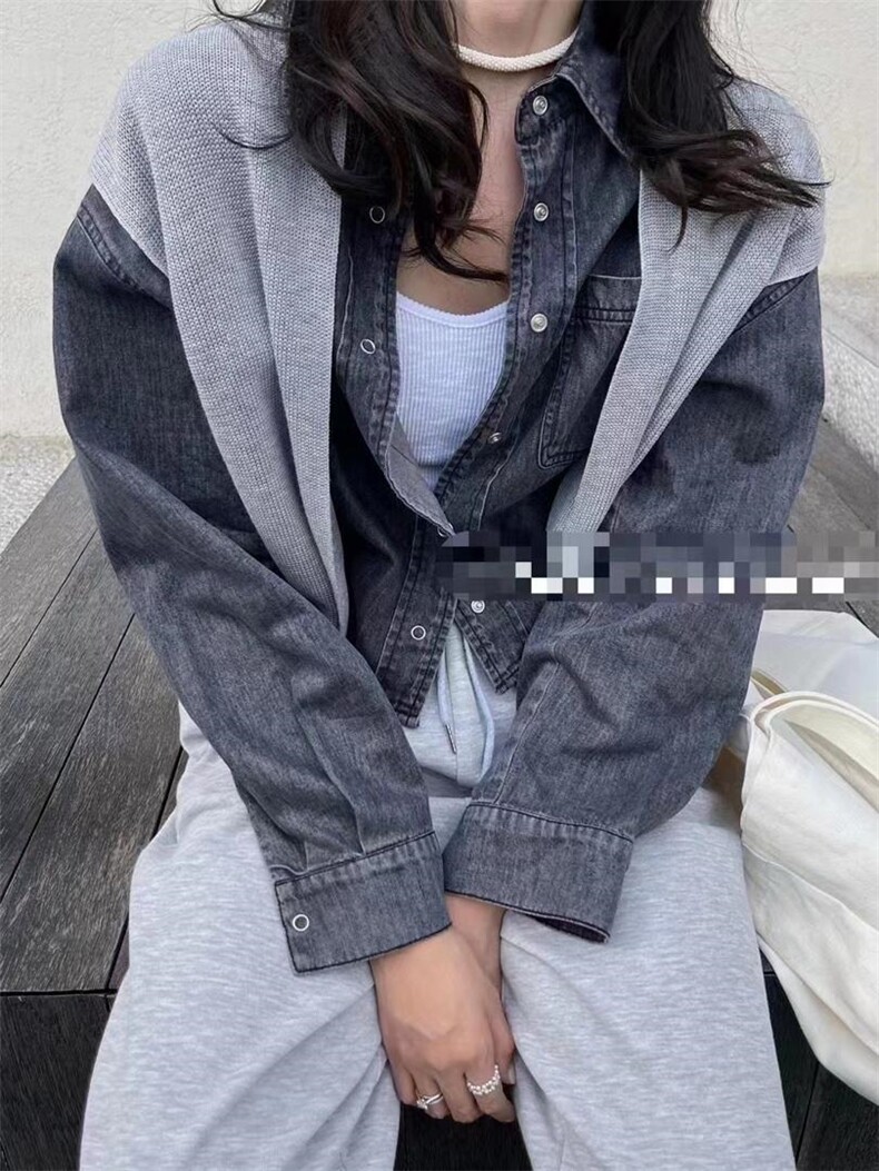 披肩牛仔衬衫，女装衬衫，依纤