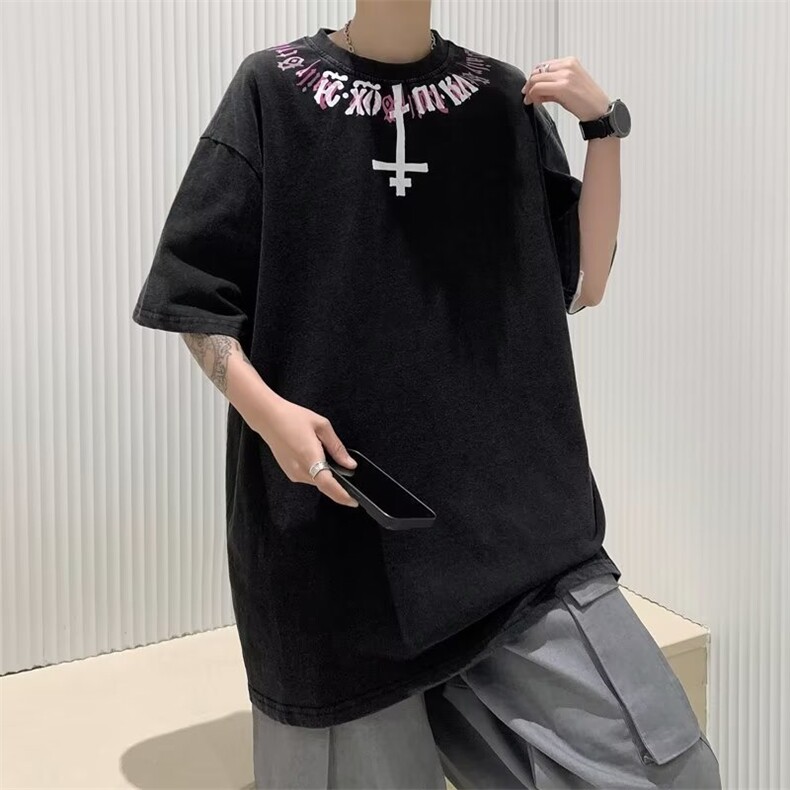 美式高街T恤男短袖韩版潮流字母印花个性2023夏ins体恤ST232-P30,男装T恤,星座412-3