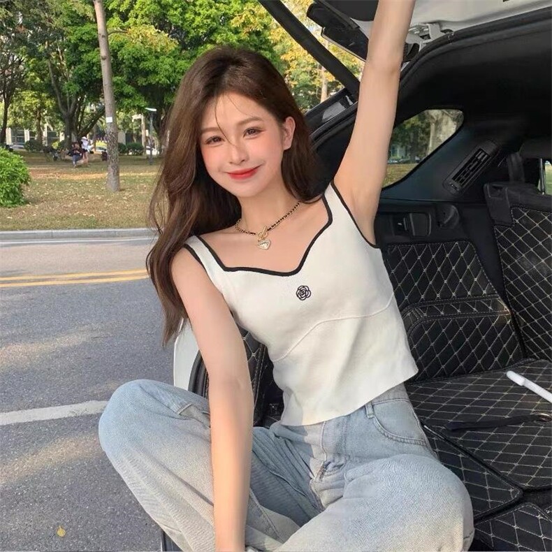 【现货】小香风冰丝背心黑白两色，女装背心吊带，CHERRY·印