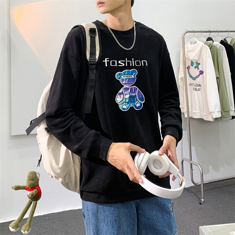 奥粒绒加厚卫衣男潮牌小熊刺绣宽松休闲外套W2292P30,男装卫衣,星座914