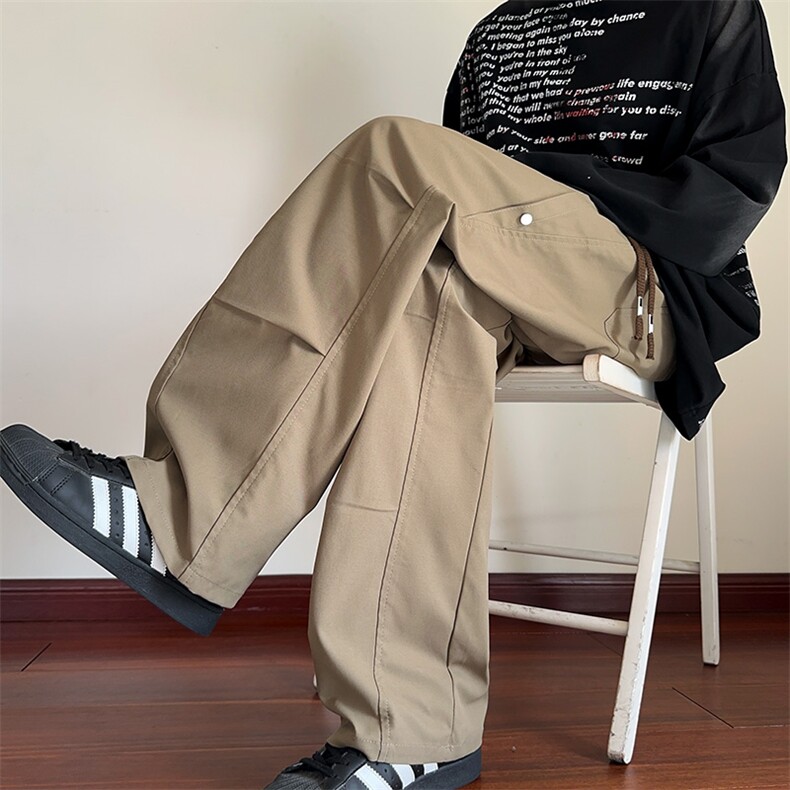 美式复古冲锋裤男秋季高街潮牌宽松伞兵裤子直筒休闲裤Z2505-P45图片