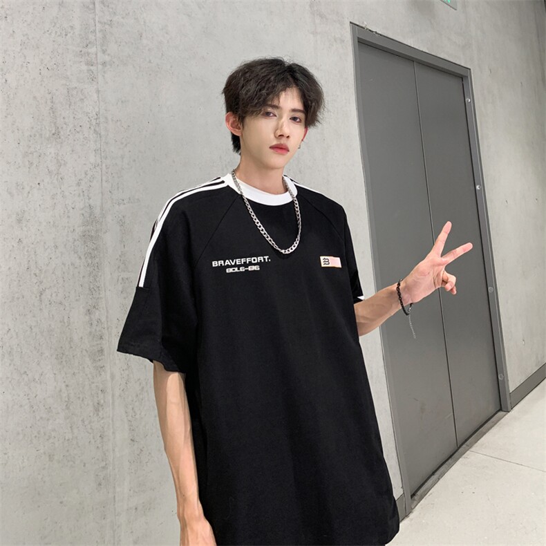 2024新款撞色条纹短袖t恤夏季潮牌宽松半袖上衣男现货T1727-P32,男装T恤,星座512-4