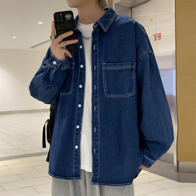 牛仔衬衫男生外套春秋款休闲百搭衬衣长袖秋冬装上衣C1104,男装衬衫,星座1116A-1（原606A）