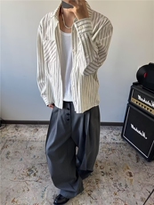条纹长袖衬衫男秋季宽松慵懒风设计感小众风独特上衣CS91，男装衬衫，星座1116A（原606A-3）