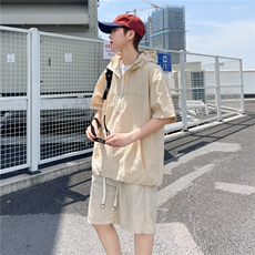 风套装工装款短袖男短裤休闲宽松外套衬衣薄款连帽TW64，男装牛仔裤，星座1116A-1（原606A）