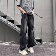 破洞牛仔裤男2024新款春夏直筒宽松美式高街痞帅做旧裤子，男装牛仔裤，星座410-6（原星座1304-1）
