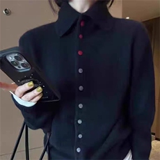 韩版流行潮高领加厚山羊绒毛衣外套女宽松显瘦polo领针织打底开衫，女装羊绒衫，琳华羊绒