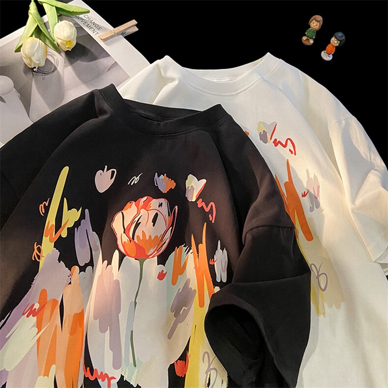 XZ904-XT40-P30240克重磅高品质玫瑰花短袖T恤男女2024新款，男装T恤，星座904