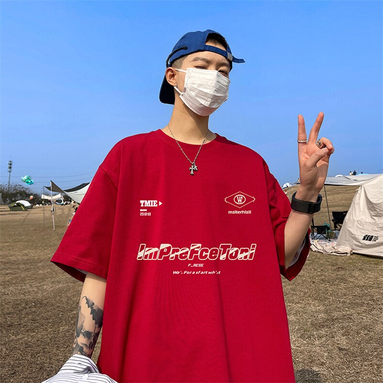 抖音得物二开现货220克夏装重磅美式高街宽松短袖t恤MT187,男装T恤,电商A486-1