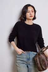 优雅女士羊毛圆领毛衣简约百搭显瘦长袖针织衫，女装羊毛衫，温伦斯特羊绒