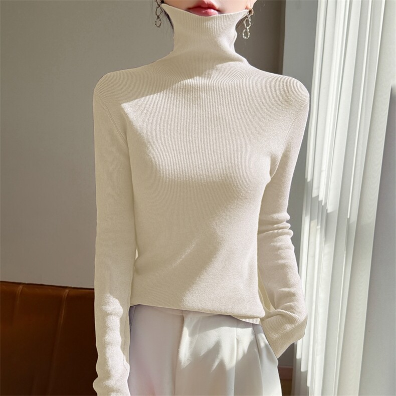 2025年秋季时尚百搭通勤简约休闲抽条堆堆领套衫，女装针织衫/毛衣，暖烁特种纱工厂店