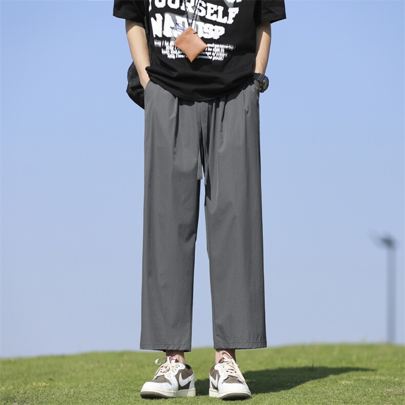 青少年男裤子春秋季冰丝宽松直筒大码潮流垂感阔腿美式休闲西装裤,男装休闲裤,星座718-1