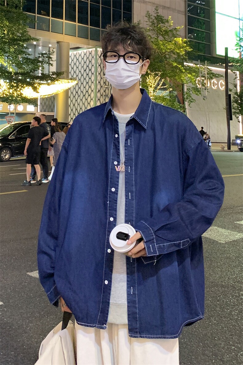 港风夜景秋款水洗牛仔衬衫A247-S100P45控68,男装衬衫,电商A247