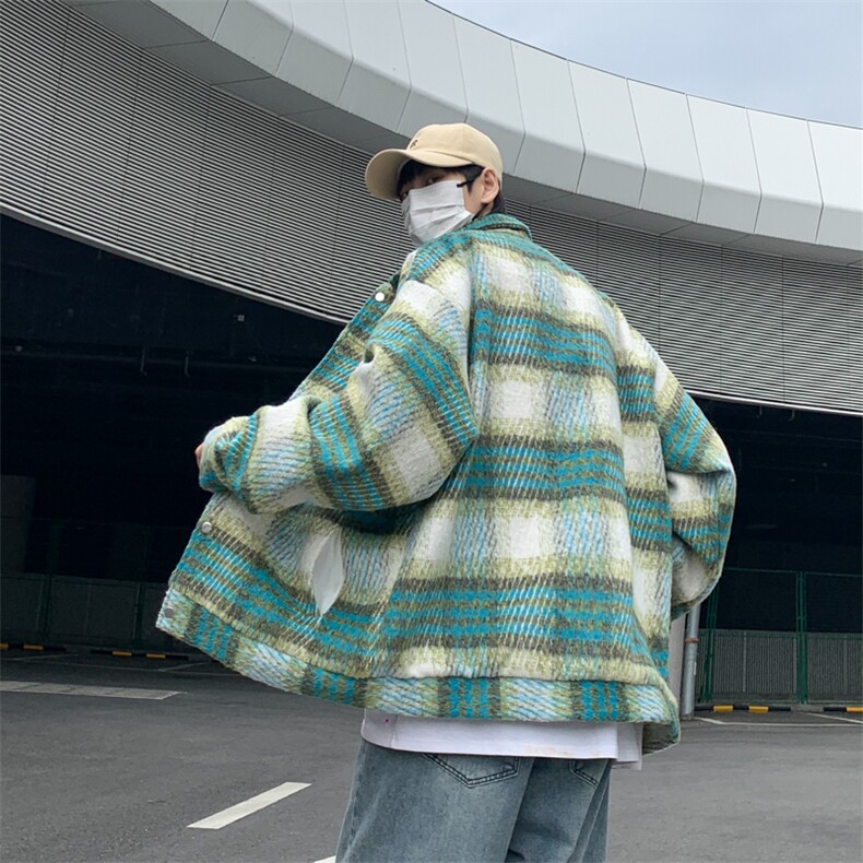 情侣装秋装新款格子毛呢宽松秋冬oversize呢子外套JK0203-P85,男装夹克,星座308B-1