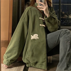 A154-P85牛角扣摇粒绒卫衣日系复古设计感刺绣立领开衫外套，女装短外套，星座911