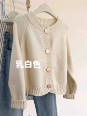 2025秋冬新款舒适百搭简约软糯时尚圆领短款开衫，女装针织衫/毛衣，美雪羊绒