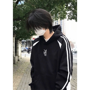 抖音得物品质 美式高街宽松结构拼接撞色连帽印花卫衣外套AW13304图片