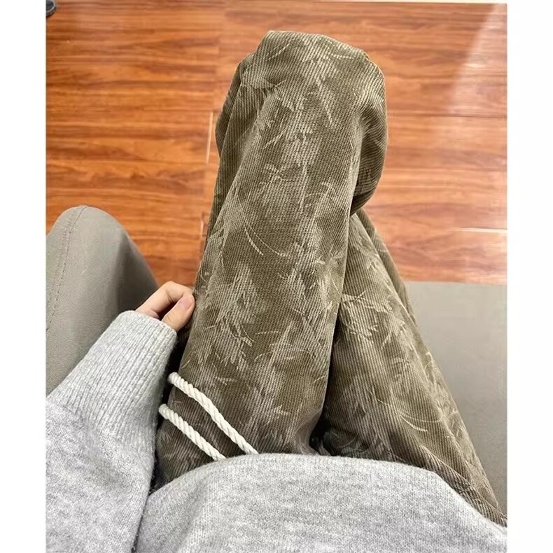 枫叶扎染灯芯绒裤子男款春秋季运动卫裤直筒垂感美式休闲裤CM574图片