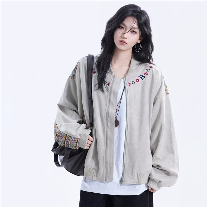 春季美式印花飞行夹克外套拉链宽松2026新款百搭舒适棒球服男女图片