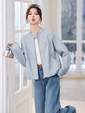 2026春季新款时尚宽松百搭立领夹克超软PU皮衣外套，女装短外套，深水步