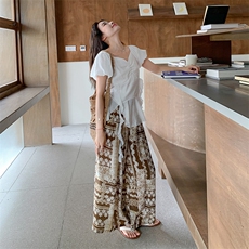 夏季新品设计感小衫＋印花阔腿裤两件套2C2851838P155K228，女装套装/套裙，2C285