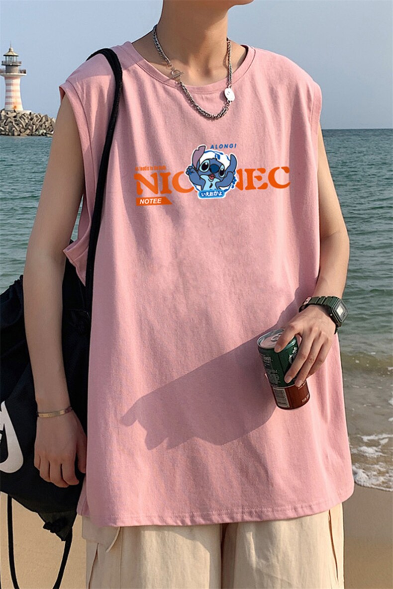 ！港风2023夏季无袖背心男加肥加大码宽松短袖T恤男BX260-P20,男装背心/马甲,电商B371