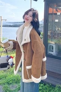 减龄两面穿咖色皮毛一体外套女冬季2025新款羊羔毛小个子加厚棉服图片