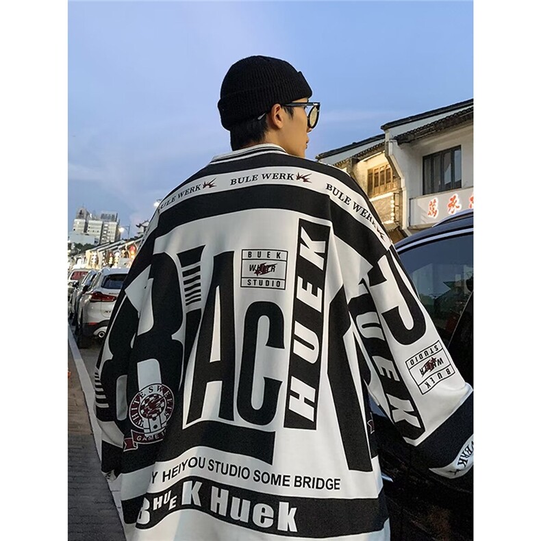 青少年春季美式高街翻领卫衣男字母印花薄款文艺长袖潮常规标准，男装卫衣，星座1210-1