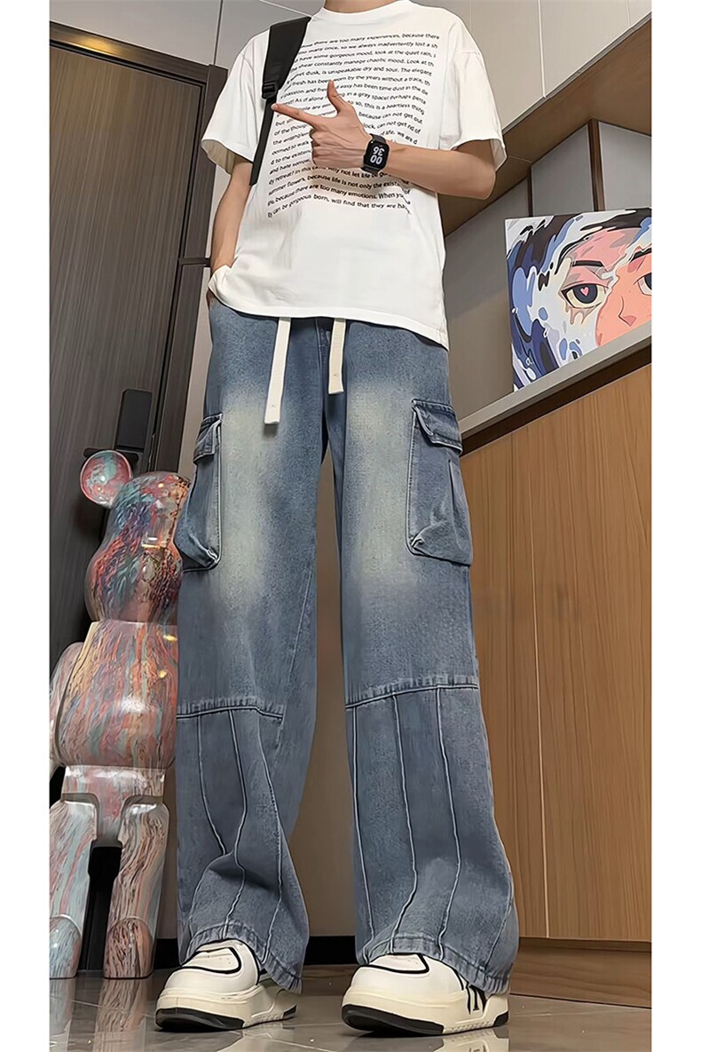 A1158TP55控88-抖音品质美式阔腿休闲裤子男夏季水洗工装牛仔裤,男装休闲裤,电商B241
