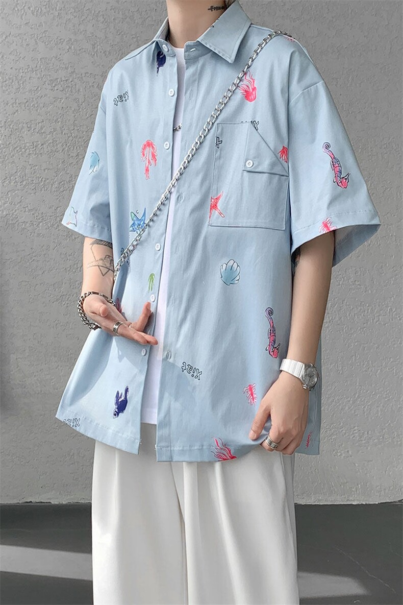 CS1141-特P35控68花衬衫男短袖夏季休闲薄款冰丝半袖宽松大码,男装T恤,电商A059