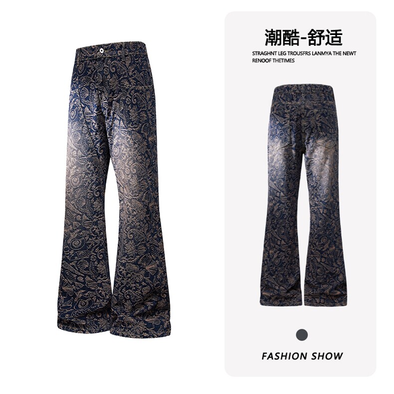 B221美式ins高街小众休闲提花直筒牛仔裤 LK24380-特P52控88图片