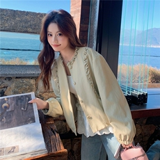 【新品】2026春季米黄色花边皮衣C5802P165K268，女装皮衣，2D113