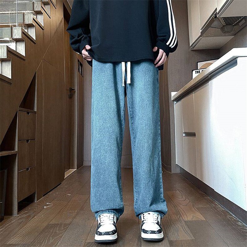主推2025港风街头宽松直筒休闲潮流百搭抽绳男女牛仔裤H025主推，男装牛仔裤，星座224-1