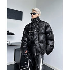 美式解构PU皮立领棉服外套男冬潮牌保暖羽绒面包服棉衣MF315-P113，男装棉衣，星座412-2