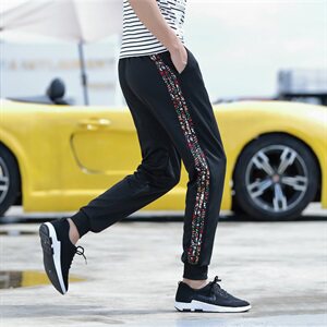 K65-P15春季新品大码男士运动休闲裤公仔裤侧彩色条纹休闲裤男潮,车公庙探店穿搭小个子图片