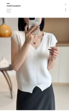 夏季休闲风冰丝小飞袖开衫，女装T恤，梵泰羊绒
