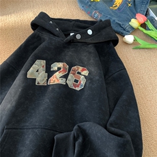 ！815A-WR2227-P70控98冬季加绒加厚贴布绣卫衣上衣套头扎染，男装卫衣，星座815A