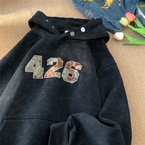 ！815A-WR2227-P70控98 冬季加绒加厚贴布绣卫衣上衣套头扎染图片