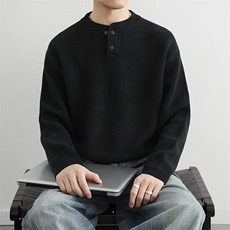 纽扣毛衣男士秋冬季加厚保暖针织衫高级感毛线衣圆领打底衫男内搭，男装T恤，星座914