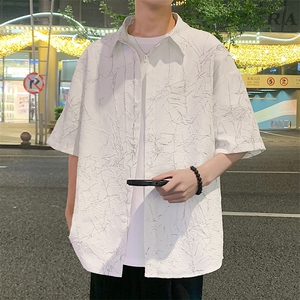 特批P35无差价夏季肌理感裂纹压皱设计感小众五分袖衬衫男CD2247图片