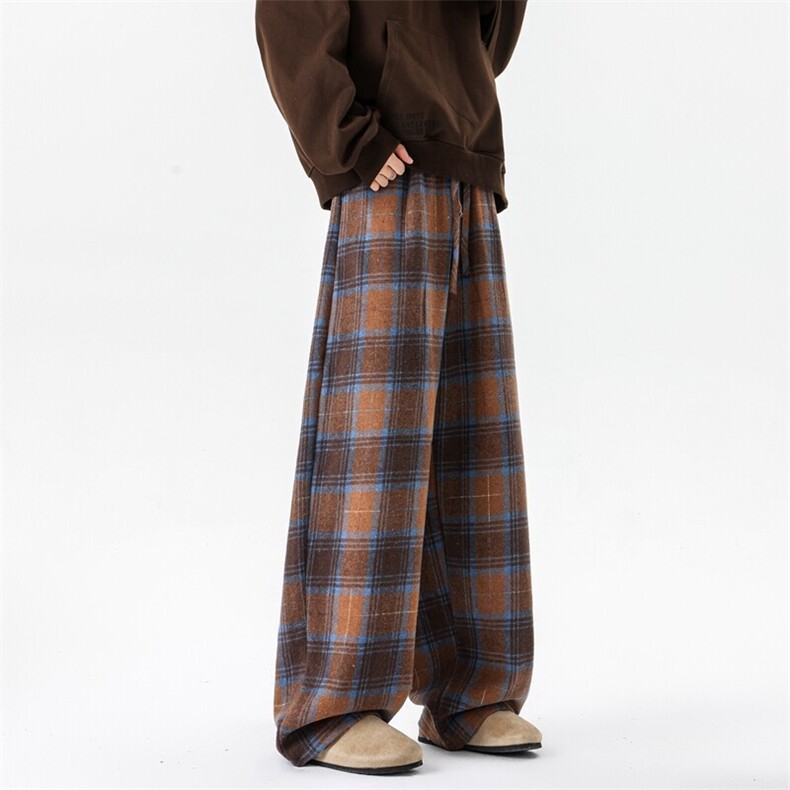 8XL-M美拉德阔腿格子裤宽松休闲长裤大码美式复古直筒裤KZ1932P55图片