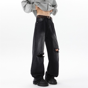 8XL-M现货牛仔裤大码复古水洗高街破洞裤子直筒乞丐裤NZ9011/P58，男装牛仔裤，电商B238