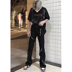 美式街头水洗做旧拉链牛仔裤男秋冬直筒宽松欧美高街vibe风长裤子，男装牛仔裤，四季星座505
