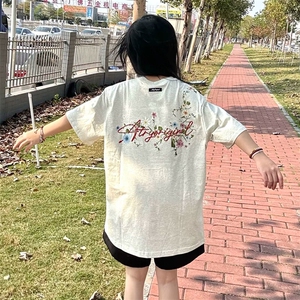 万针全刺绣工艺抖音得物高品质260克重磅纯棉双纱美式高街短袖T恤图片