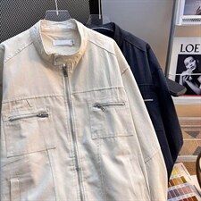 26春装高品质老钱风立领夹克外套男女美式潮牌拉链工装风宽松上衣，男装夹克，电商A486