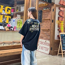 万针全刺绣工艺抖音得物高品质260克重磅纯棉双纱美式高街短袖T恤，男装T恤，电商A486